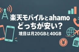楽天モバイルとahamoはどっちが安いか、境目は月20GBと40GBであることを示したアイキャッチ画像