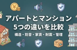 アパートとマンションの違い5選を構造・防音・家賃・耐震・管理で比較するアイキャッチ画像