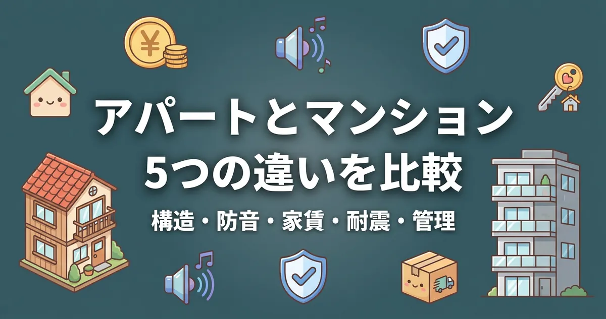 アパートとマンションの違い5選を構造・防音・家賃・耐震・管理で比較するアイキャッチ画像
