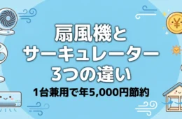 サーキュレーターと扇風機の違いを比較したアイキャッチ画像