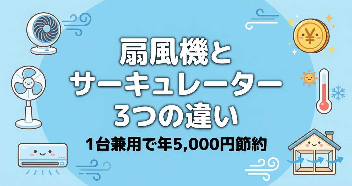 サーキュレーターと扇風機の違いを比較したアイキャッチ画像