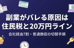 副業がバレる原因は住民税と20万円ライン｜会社経由7割と普通徴収の切替手順の解説記事アイキャッチ