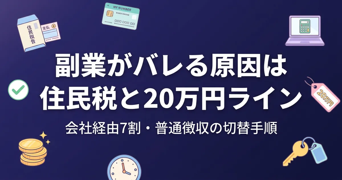 副業がバレる原因は住民税と20万円ライン｜会社経由7割と普通徴収の切替手順の解説記事アイキャッチ