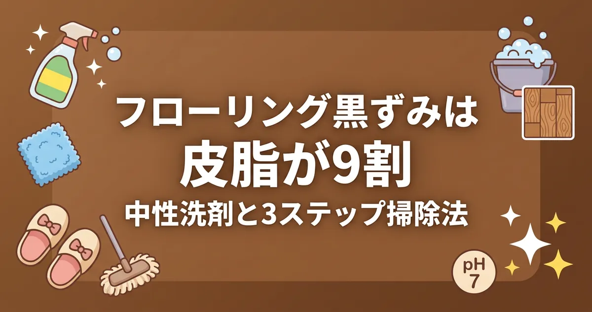 フローリングの黒ずみは皮脂が9割と中性洗剤での3ステップ掃除法