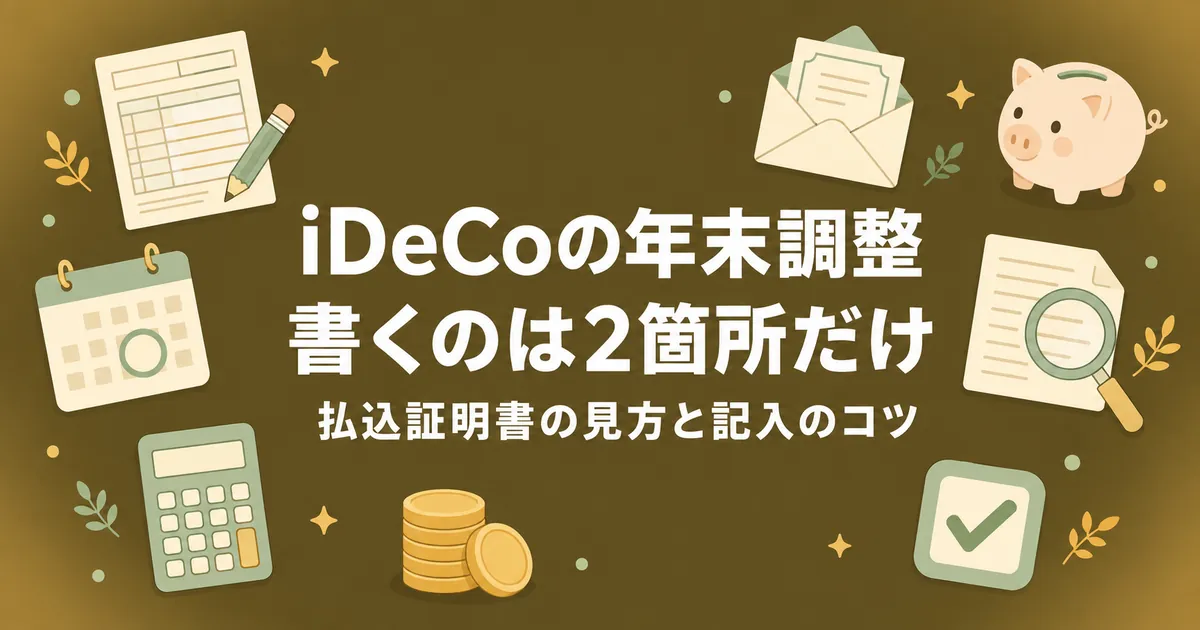 iDeCoの年末調整で保険料控除申告書に記入するのは2箇所だけであることを示したアイキャッチ画像