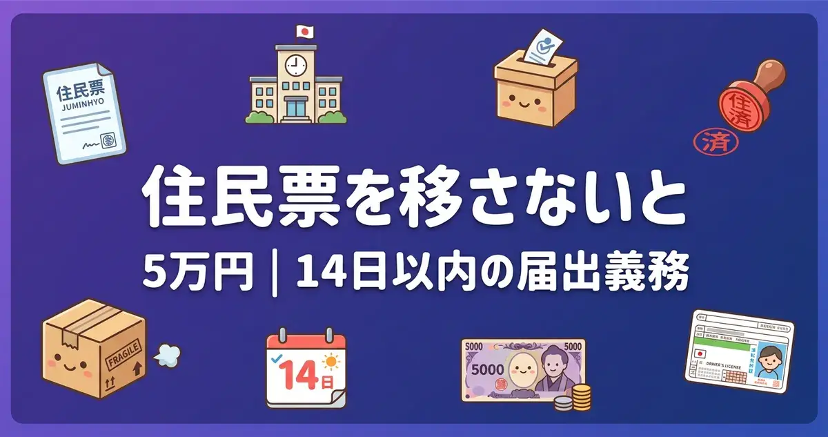 住民票を移さないと5万円｜引越し後14日の届出義務とデメリット