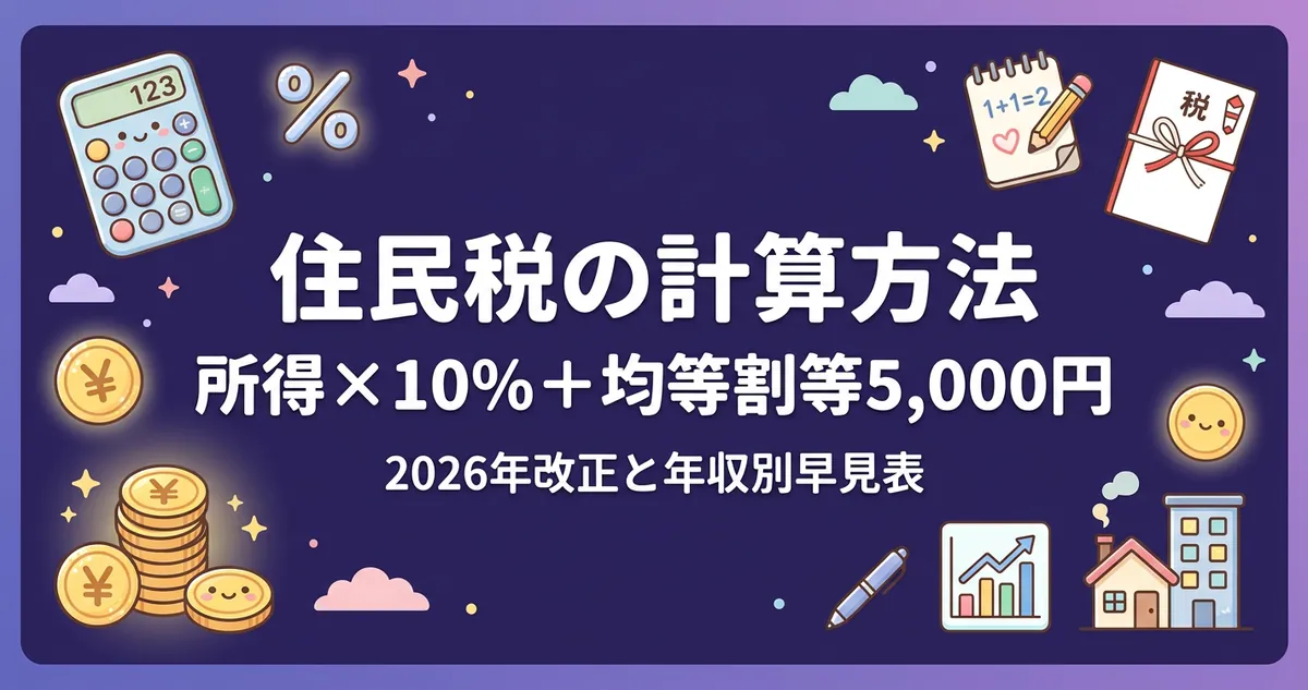 住民税の計算方法は所得×10%＋均等割等5,000円の解説アイキャッチ
