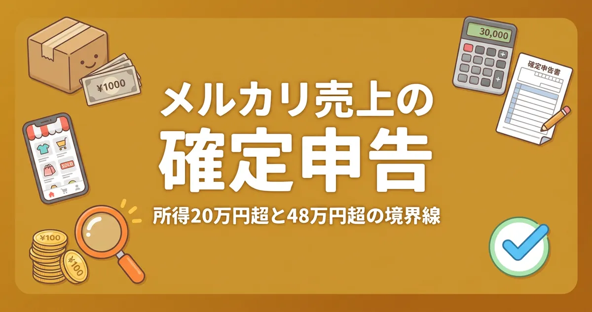 メルカリ売上の確定申告は所得20万円超と48万円超の境界線で判定