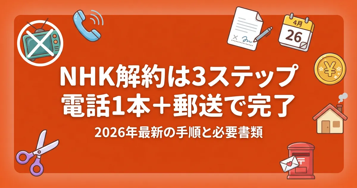 NHK解約は3ステップで完了｜2026年最新の手順を解説するアイキャッチ