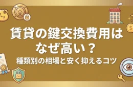 賃貸の鍵交換費用の種類別相場を示すフラットイラスト