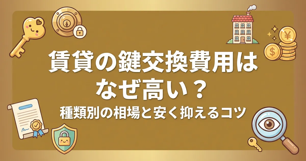 賃貸の鍵交換費用の種類別相場を示すフラットイラスト