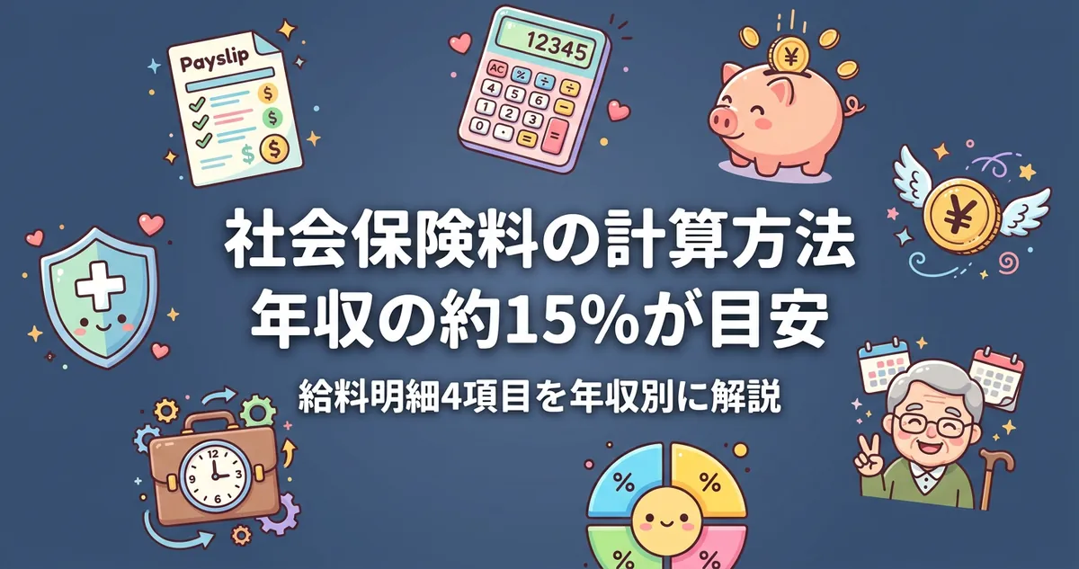 社会保険料の計算方法は年収の約15%｜給料明細4項目を年収別解説