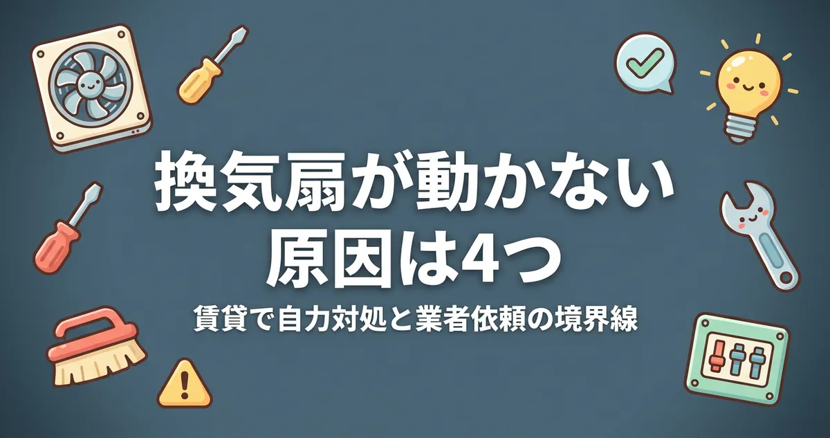 換気扇が動かない原因は4つを解説するアイキャッチ画像