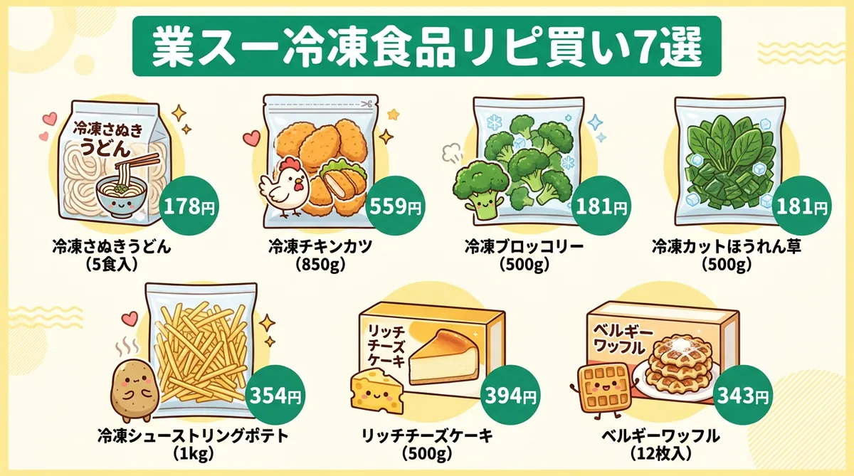 業スー冷凍食品リピ買い7選 価格と容量一覧