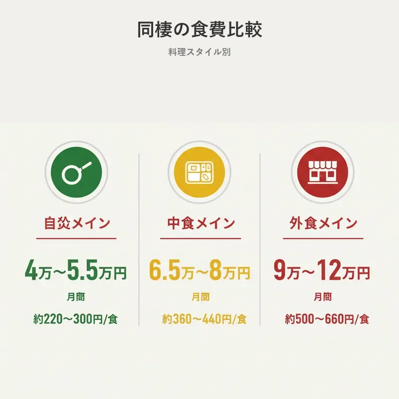 同棲の食費 自炊派・中食派・外食派の比較インフォグラフィック