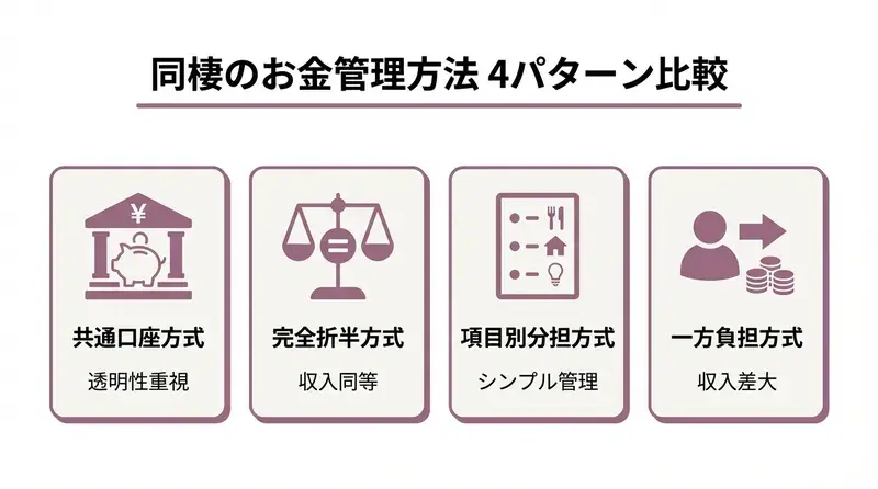 同棲のお金管理方法 4パターン比較のインフォグラフィック