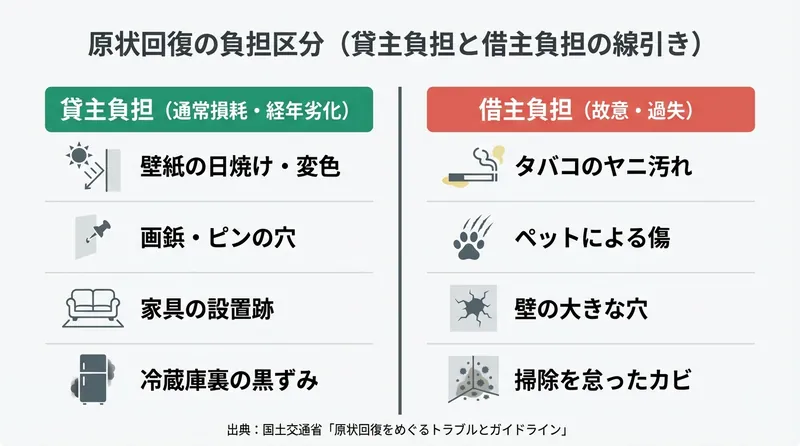 原状回復の負担区分 貸主負担と借主負担の線引き一覧