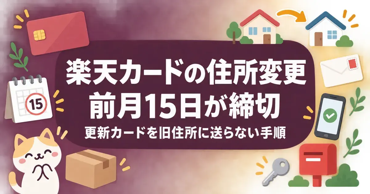 楽天カードの住所変更は前月15日が締切、更新カードを旧住所に送らない手順