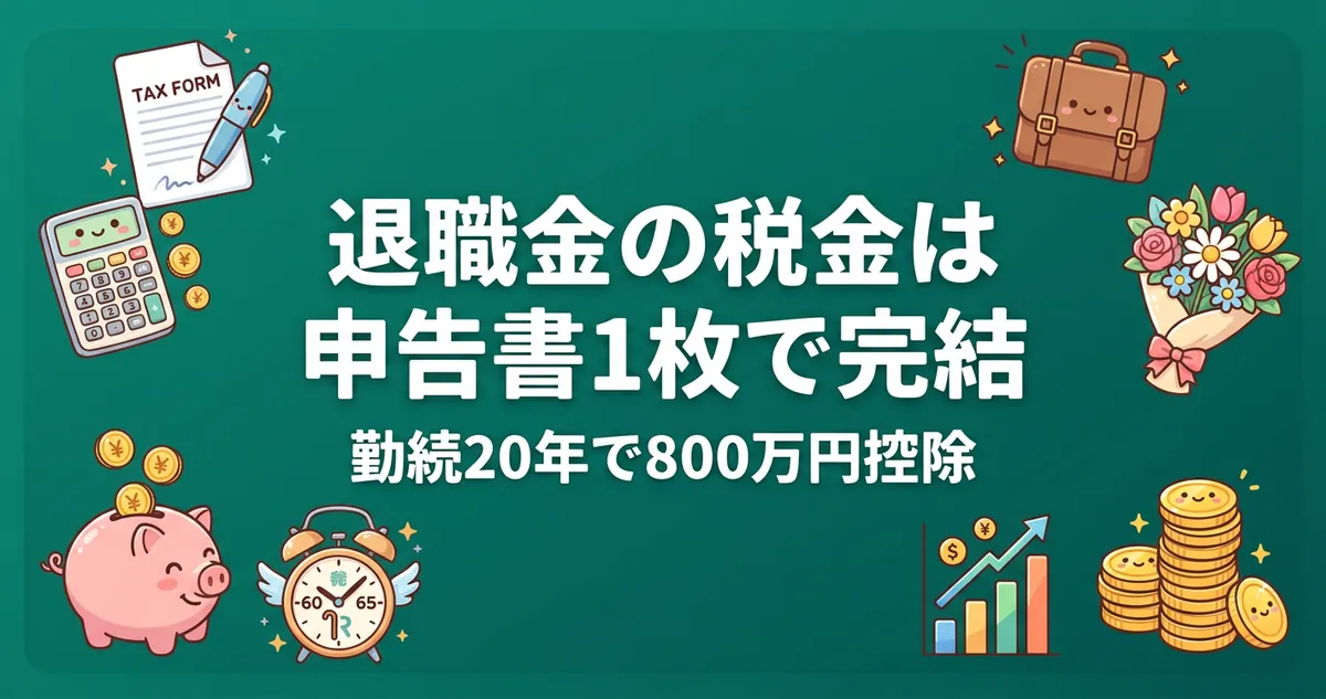 退職金の税金は申告書1枚で完結 勤続20年で800万円控除のアイキャッチ画像